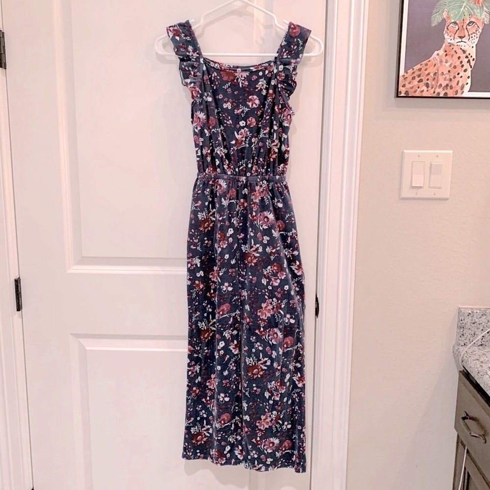 Epic Threads Girls Floral Velour Jumpsuit Size Medium